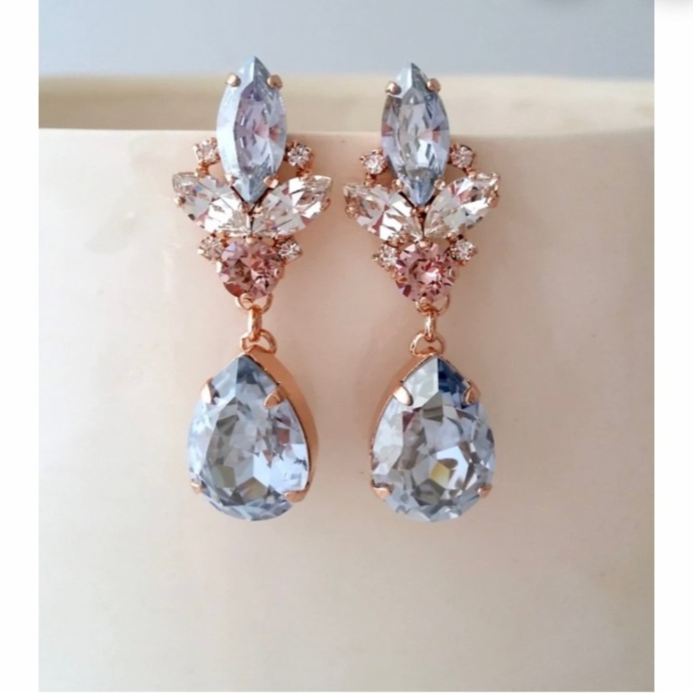 Dusty blue rose gold bridal earrings!